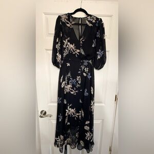 Calvin Klein Black Floral Maxi Dress with Blue and Cream Accents
